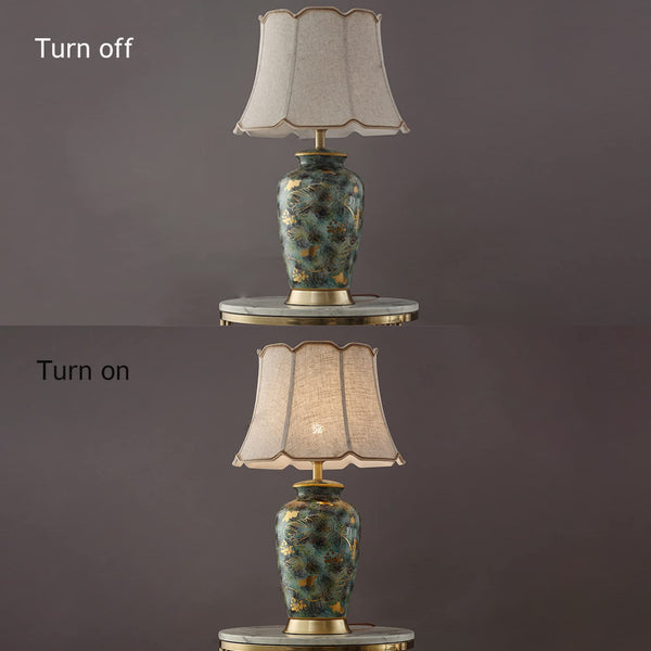 Blue Hand-Painted Ceramic Table Lamp with Fabric Shade