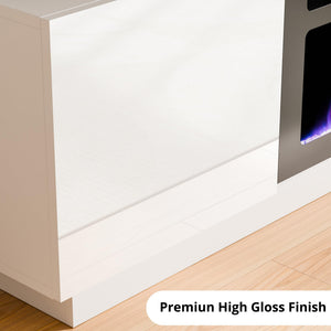 Electric Fireplace TV Stand with LED Backlight & Storage – 65" White