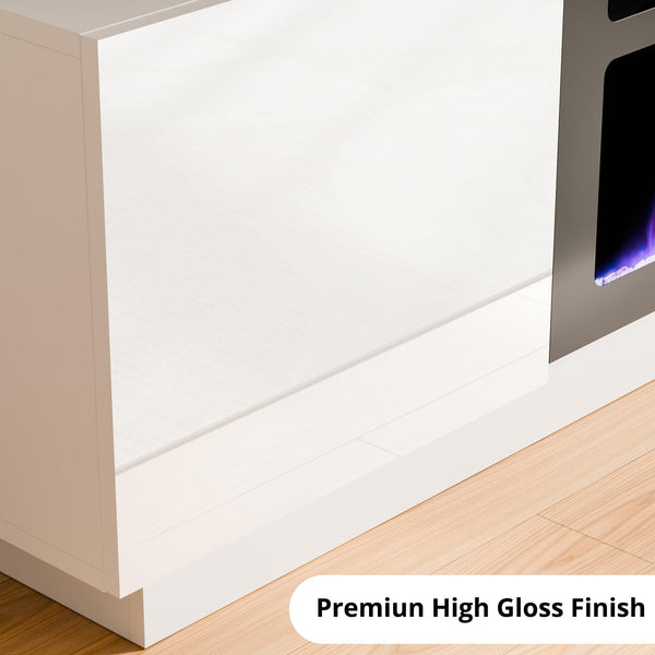 Electric Fireplace TV Stand with LED Backlight & Storage – 65" White
