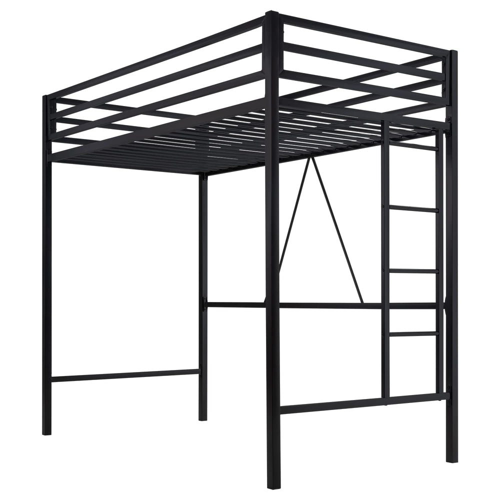 Twin Metal Loft Bed with Ladder and Guardrail