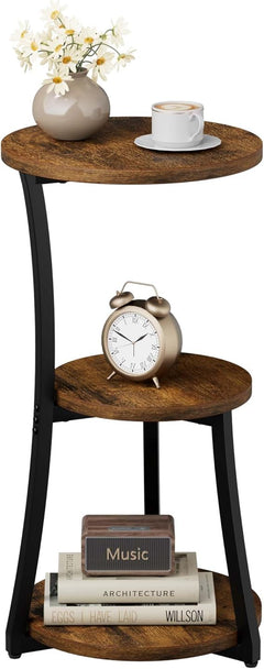 Round 3-Tier Industrial End Table with Metal Frame