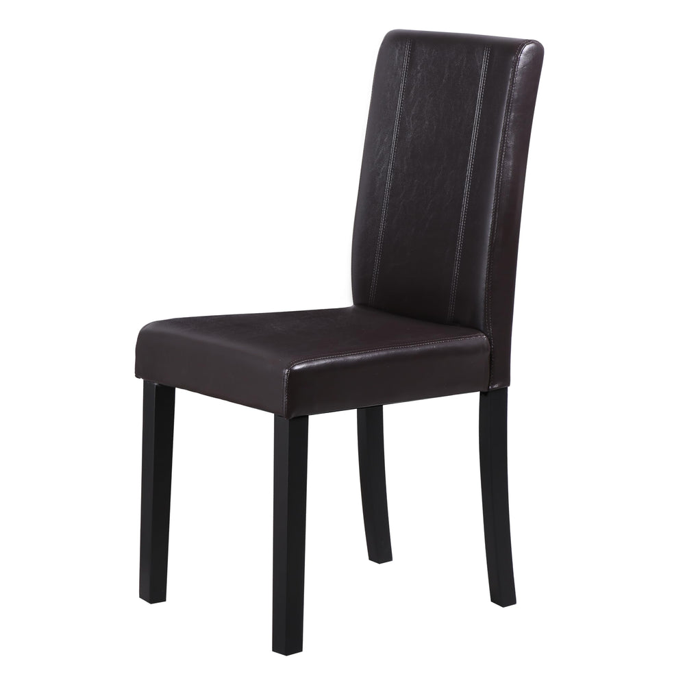 Dining Chair Set of 6 – Brown PU Leather Armless Side Chairs with Solid Wood Legs