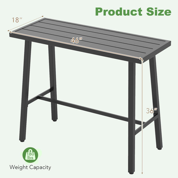 Outdoor Counter Height Bar Table – Black Metal, 46" Rectangular Pub Table