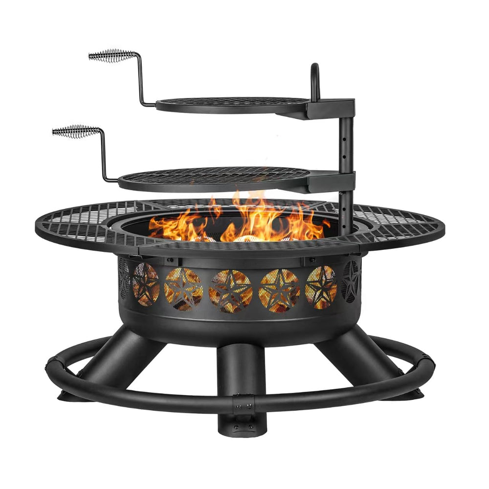 47-Inch Round Wood Burning Fire Pit Table with Grill