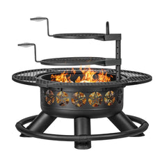 47-Inch Round Wood Burning Fire Pit Table with Grill