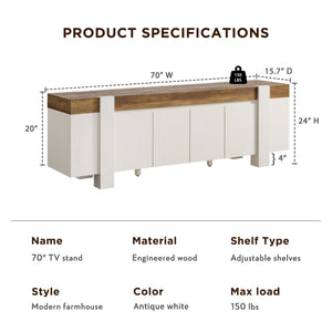70" Farmhouse TV Stand with Storage Cabinet
