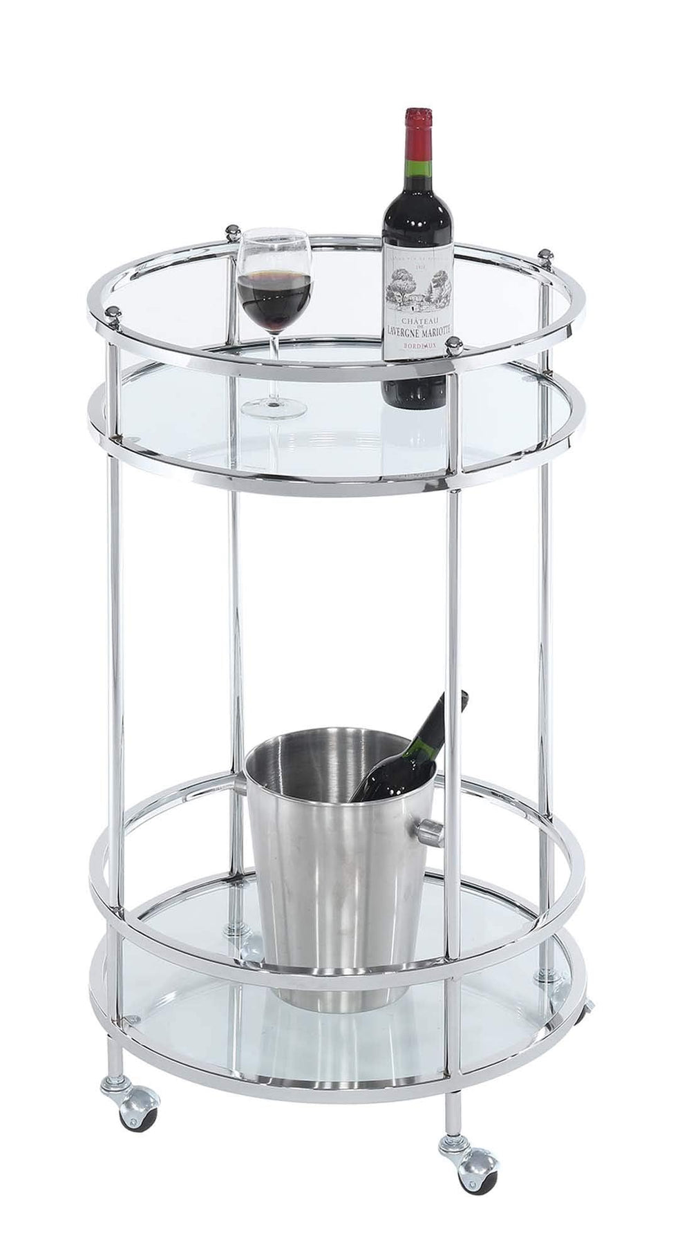 2-Tier Round Glass Bar Cart with Wheels