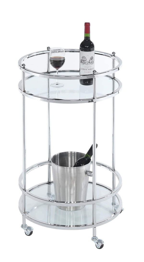 2-Tier Round Glass Bar Cart with Wheels