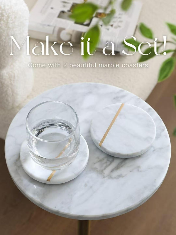 Adjustable Height Marble Round Side Table with Pedestal Base