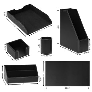 6-Piece PU Leather Desk Organizer Set with Writing Pad and File Tray