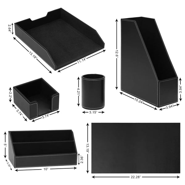 6-Piece PU Leather Desk Organizer Set with Writing Pad and File Tray