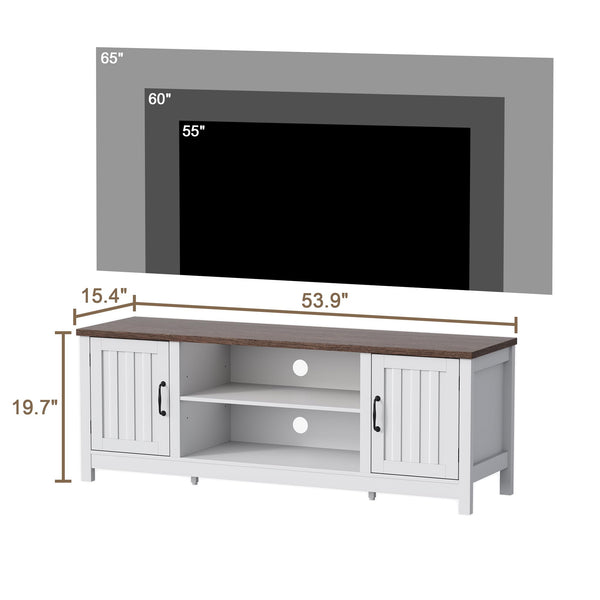 54" Farmhouse TV Stand with Storage Cabinets & Fluted Doors