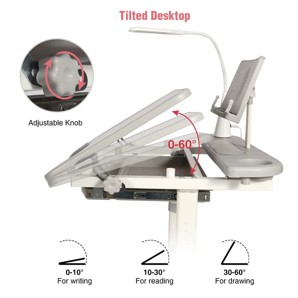Kids Height-Adjustable Desk and Chair Set with LED Light, Drawer & Bookstand