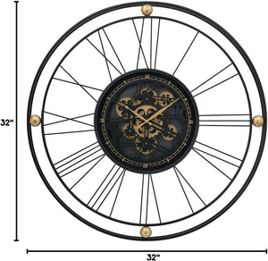 32-Inch Round Black Metal Gear Silent Wall Clock