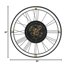 32-Inch Round Black Metal Gear Silent Wall Clock
