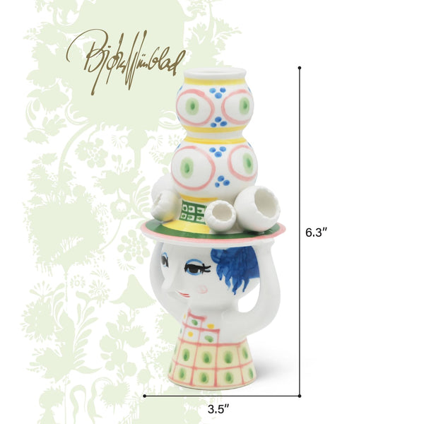 Lady with Hat Ceramic Candleholder – Hand-Painted Glazed Figurine