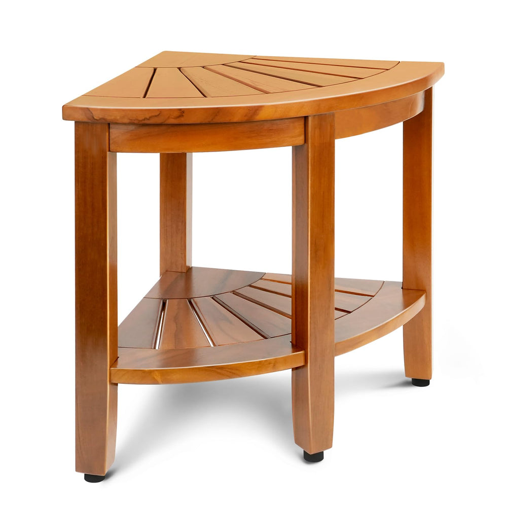 Teak Corner Shower Bench with Shelf