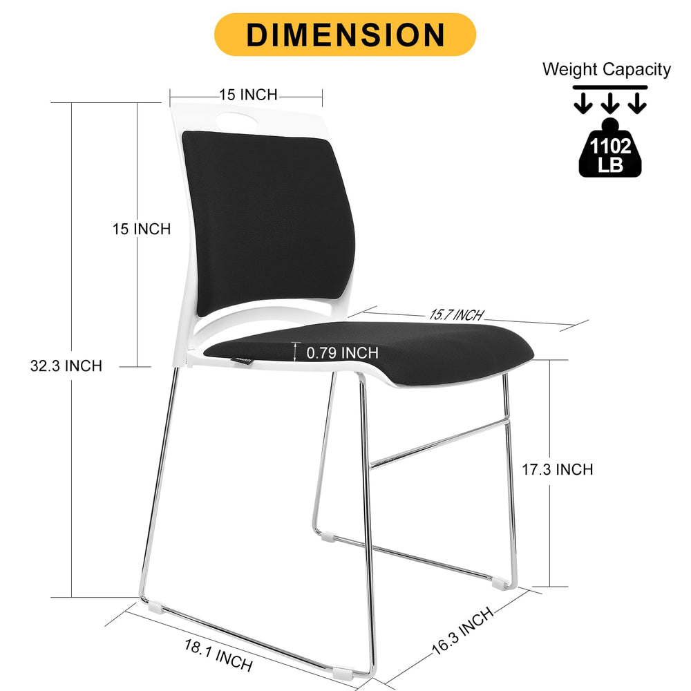 8-Pack Stackable Guest Chairs with Padded Seat & Back – Black