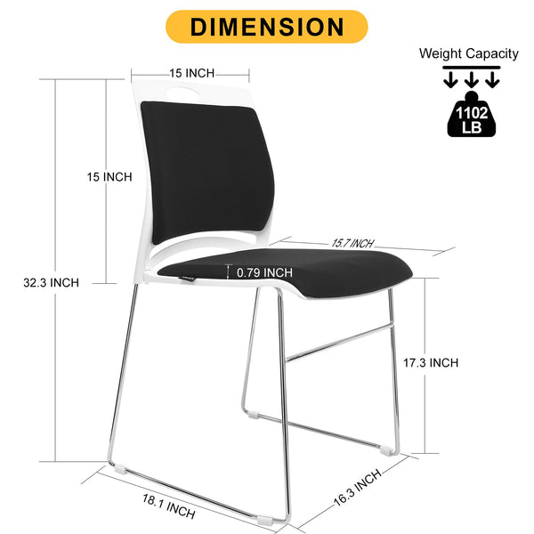 8-Pack Stackable Guest Chairs with Padded Seat & Back – Black