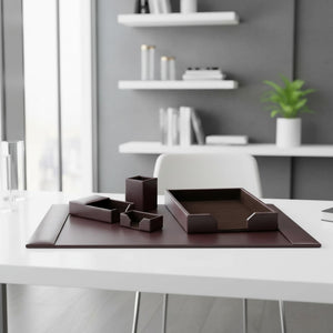 Bonded Leather Desk Set – 5-Piece Office Organizer