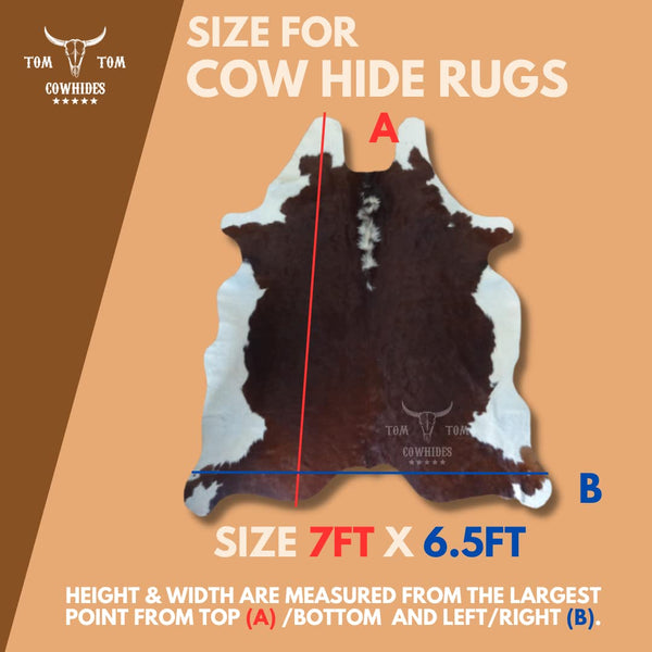 Large Hair-On Cowhide Rug 7x6.5 Ft – Genuine Leather Area Rug