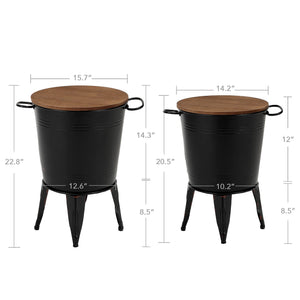 Farmhouse Metal Bucket Side Tables, Set of 2