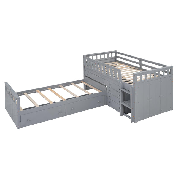 Twin Loft & Platform Bed with 7 Storage Drawers