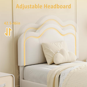 Twin Upholstered LED Bed Frame with Bear Headboard & Storage Drawer