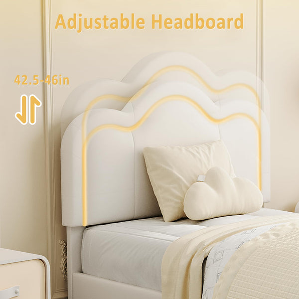 Twin Upholstered LED Bed Frame with Bear Headboard & Storage Drawer
