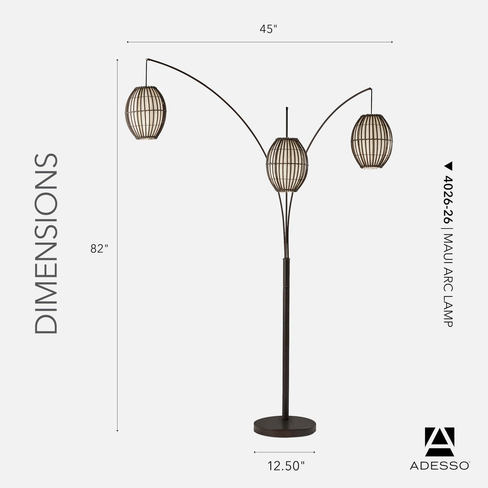 Arc Floor Lamp with 3 Movable Shades & Adjustable Height