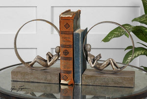 Lounging Reader Bookend Set of 2 – Antiqued Silver Leaf