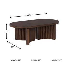 Mid-Century Modern Coffee Table with Reeded Double Pedestal Base | Dark Brown