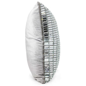 Silver Velvet Throw Pillow with Glass Rhinestones 16x16
