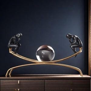 Thinker Thinking Man Statue with Crystal Ball Sculpture
