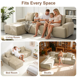 L-Shaped Modular Sectional Sofa with Removable Footstool