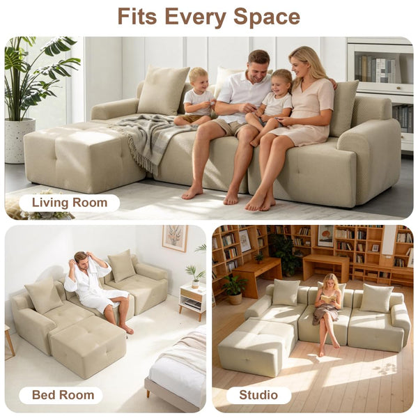 L-Shaped Modular Sectional Sofa with Removable Footstool