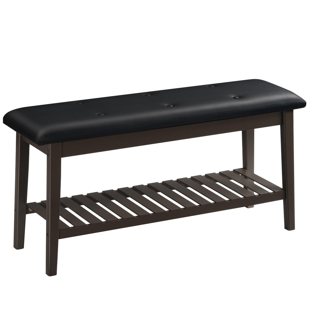 Bamboo Dining & Entryway Bench with PU Leather Seat