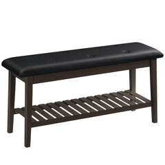 Bamboo Dining & Entryway Bench with PU Leather Seat