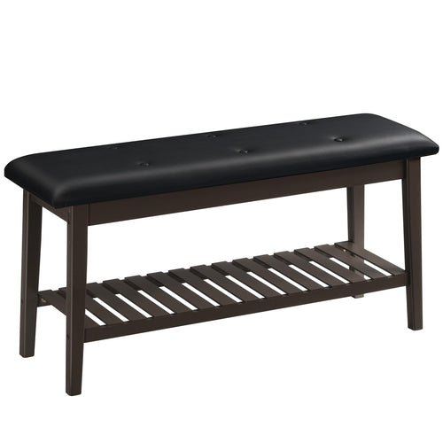 Bamboo Dining & Entryway Bench with PU Leather Seat