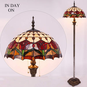 Tiffany Floor Lamp – Red Amber Tulip Stained Glass
