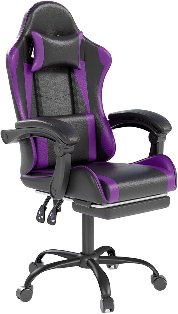 Gaming Chair with Headrest, Lumbar Support & Retractable Footrest