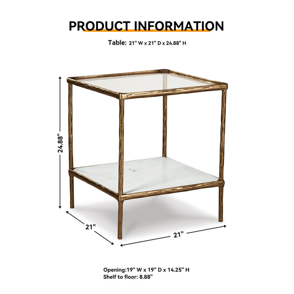 Glass Top Accent Table with Marble Shelf & Metal Frame