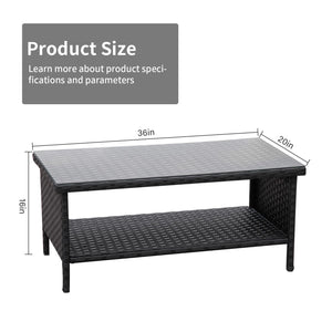 Outdoor Wicker Coffee Table with 2-Layer Glass Storage