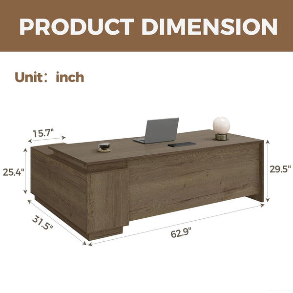 63" L-Shaped Executive Desk with Reversible Return