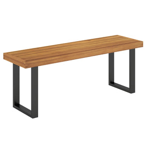 48" Acacia Wood Outdoor Bench with Metal Legs