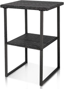 Outdoor Wicker Bar Table – Counter Height Patio Pub Table with Storage Shelf