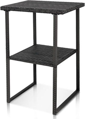Outdoor Wicker Bar Table – Counter Height Patio Pub Table with Storage Shelf