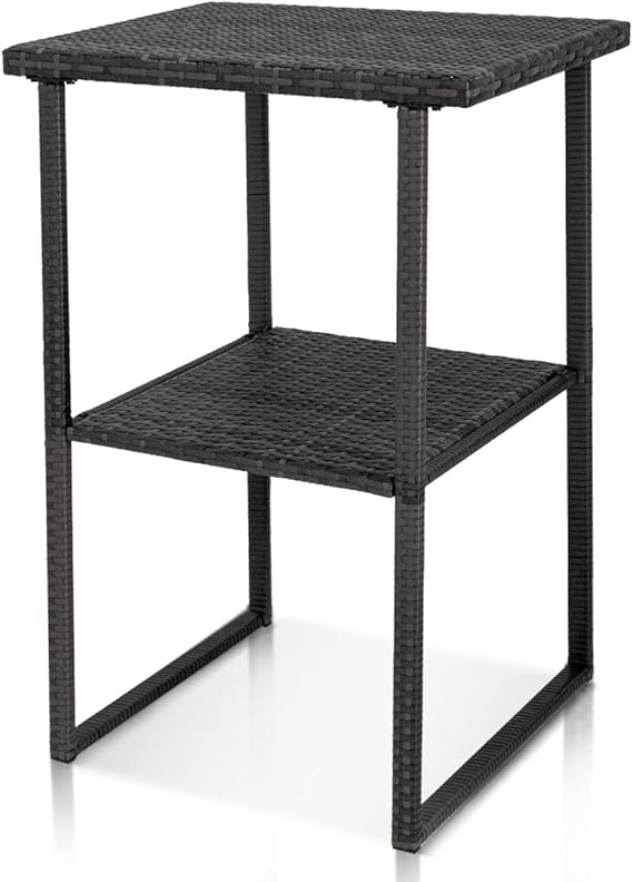 Outdoor Wicker Bar Table – Counter Height Patio Pub Table with Storage Shelf