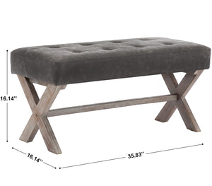 PU Leather Upholstered Entryway Bench with X-Shaped Wood Legs