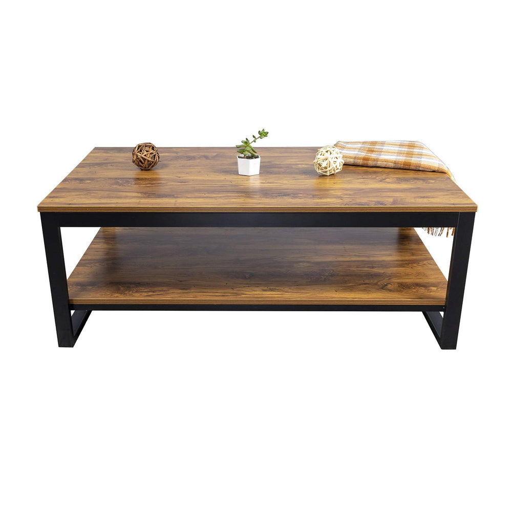 Industrial Wood Coffee Table with Storage Shelf